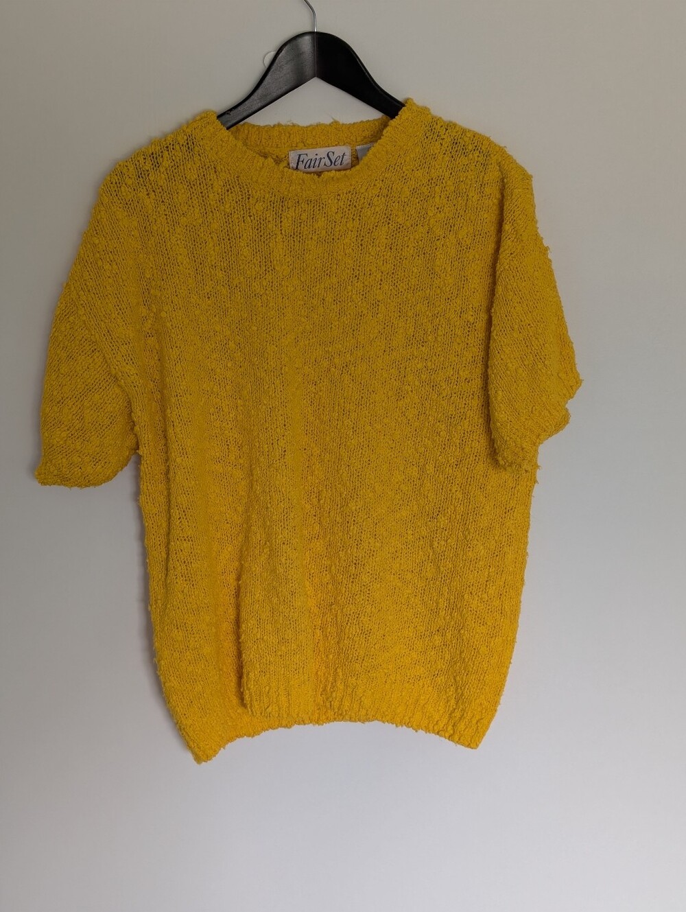 Vintage 80s Marigold Yellow Textured Knit Short Sleeve Sweater - Women's L